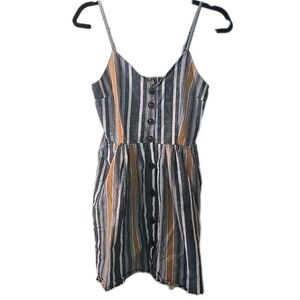 Japna Blue White Orange Gray Stripe Dress Raw Hem‎ Womens Size Medium